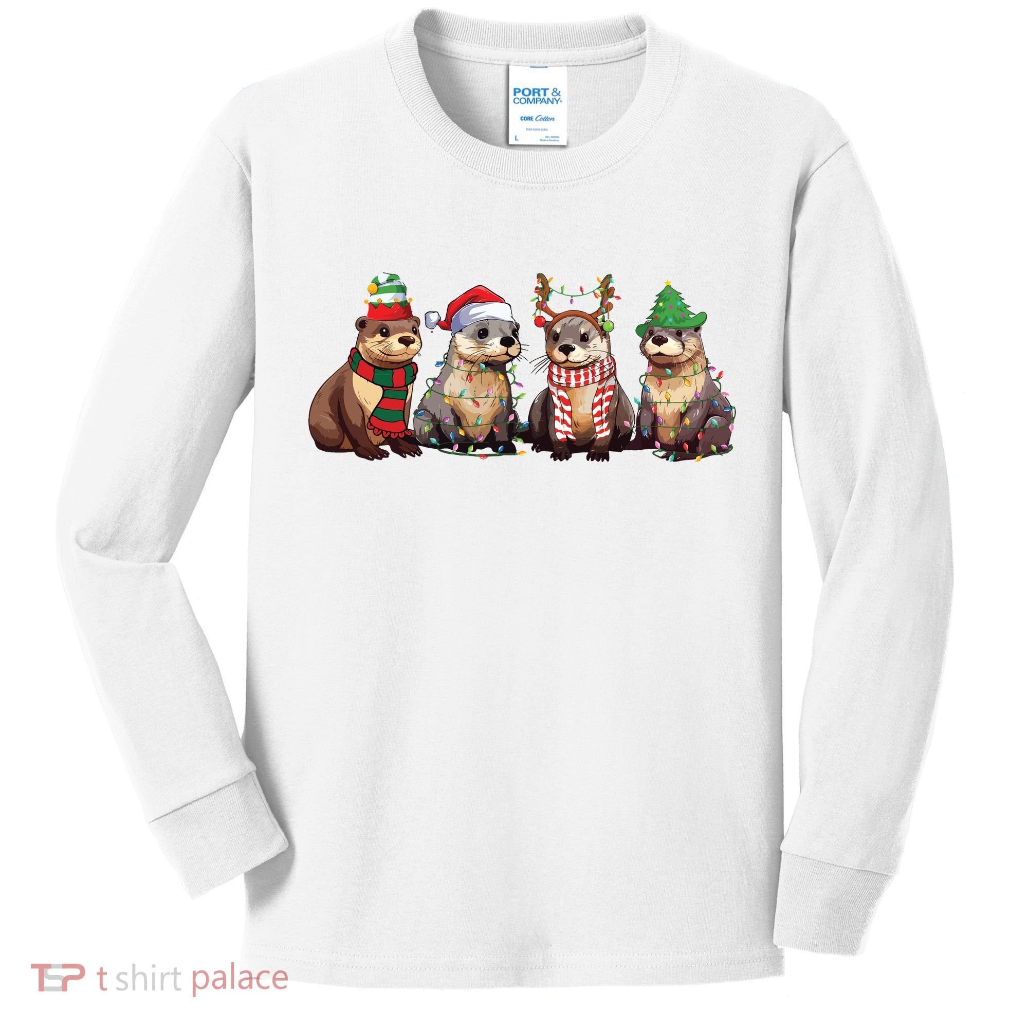 Otters Christmas Lights Kids Long Sleeve Shirt