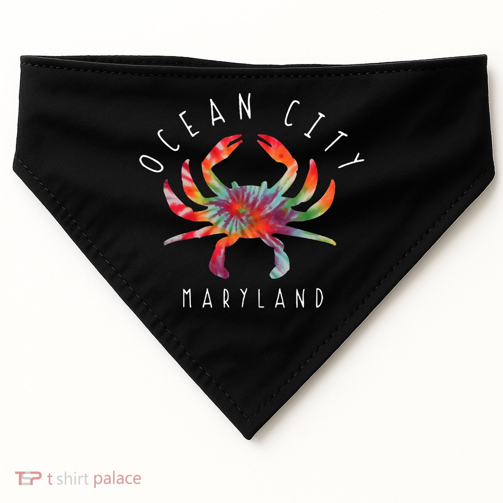 Ocean City Maryland Crab Tie Dye Summer Vacation USA-Made Doggie Bandana