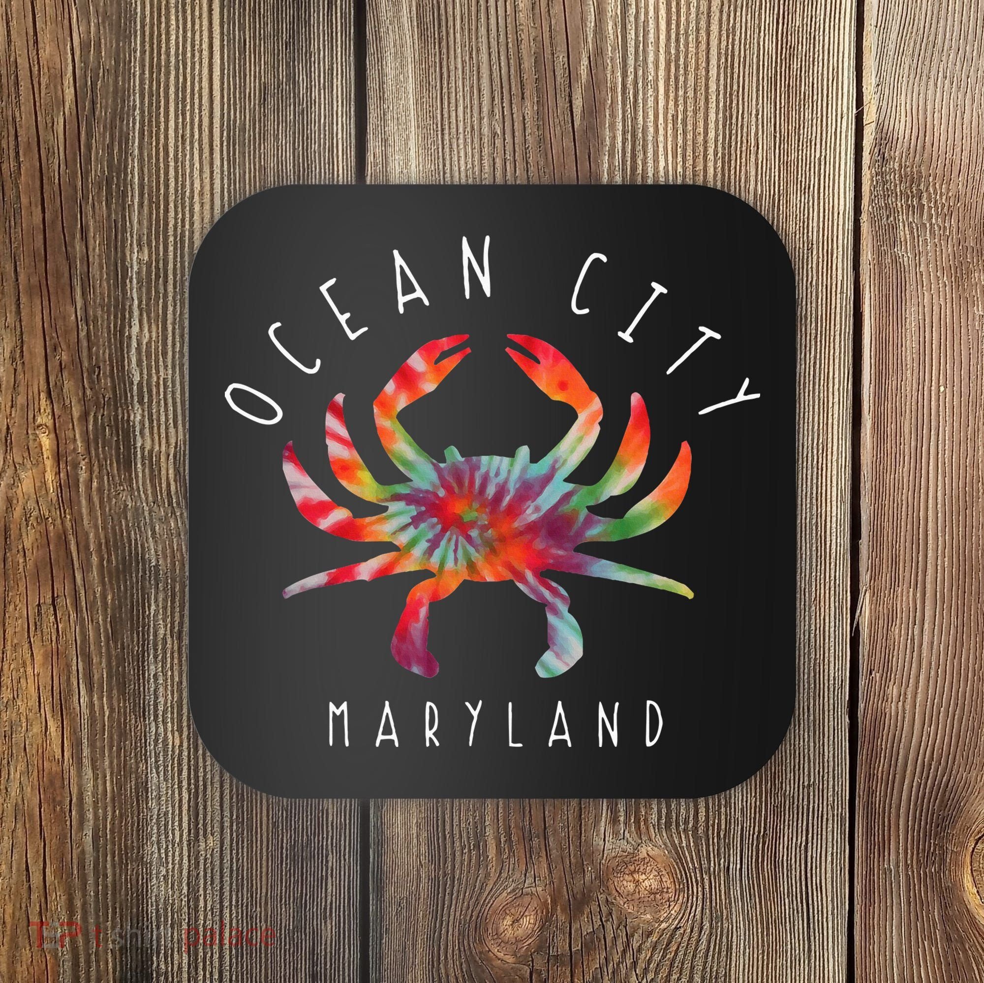 Ocean City Maryland Crab Tie Dye Summer Vacation Coaster