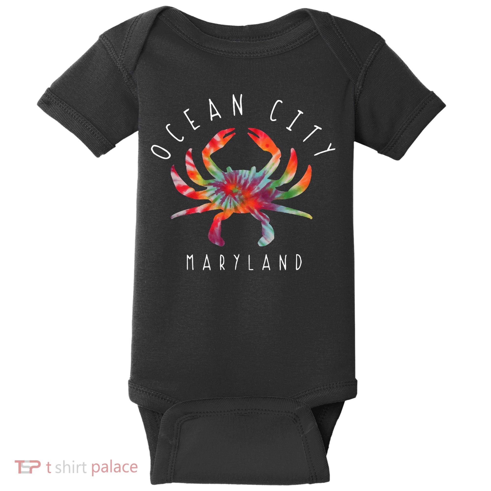 Ocean City Maryland Crab Tie Dye Summer Vacation Baby Bodysuit