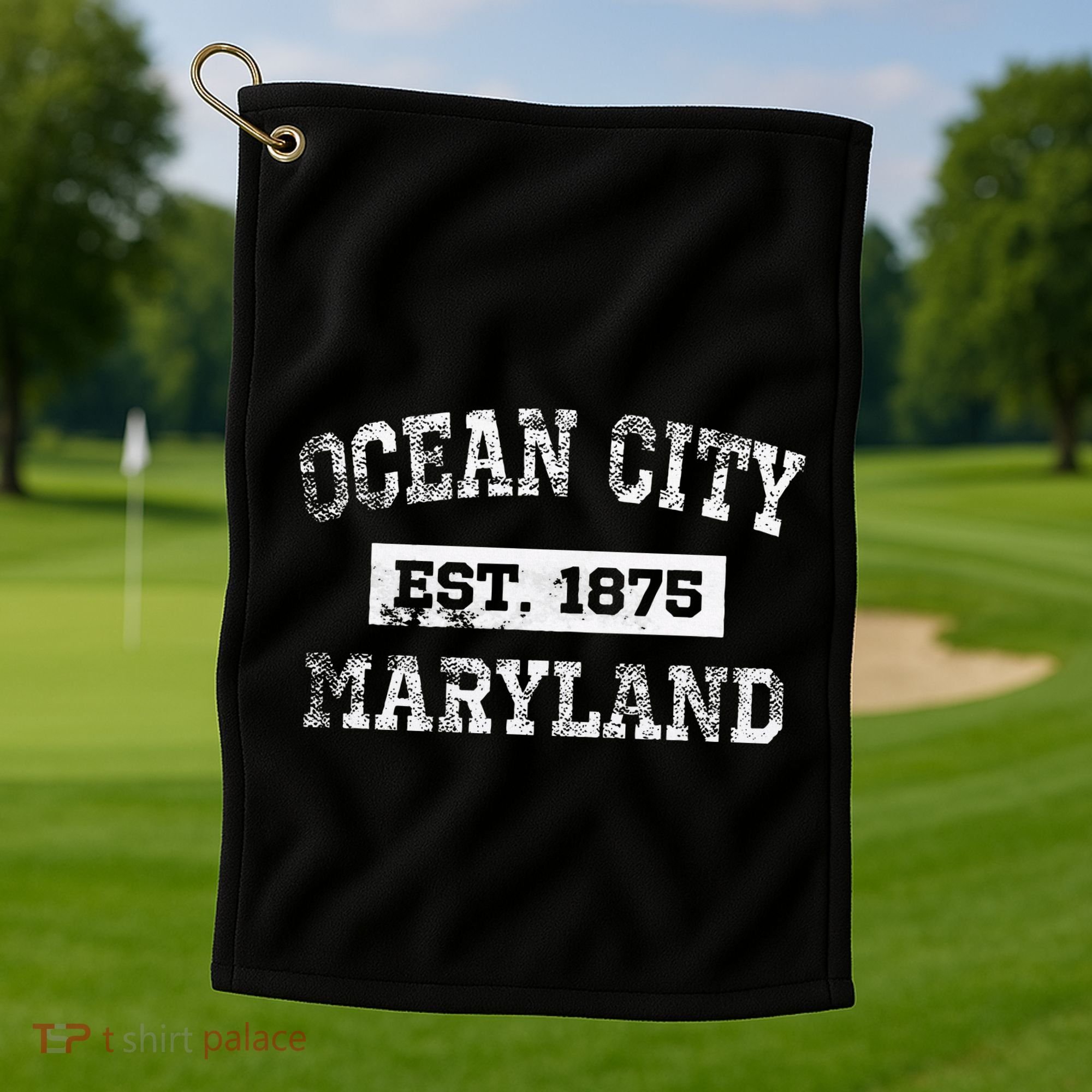 Ocean City Maryland Est. 1875 Distressed Golf Towel