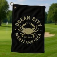Ocean City Maryland Crab Retro Throwback Golf Towel thumb 1