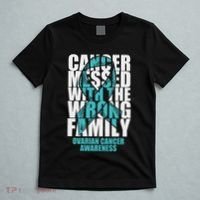 Ovarian Cancer Messed With The Wrong Family Teal Ribbon Gift T-Shirt thumb 5