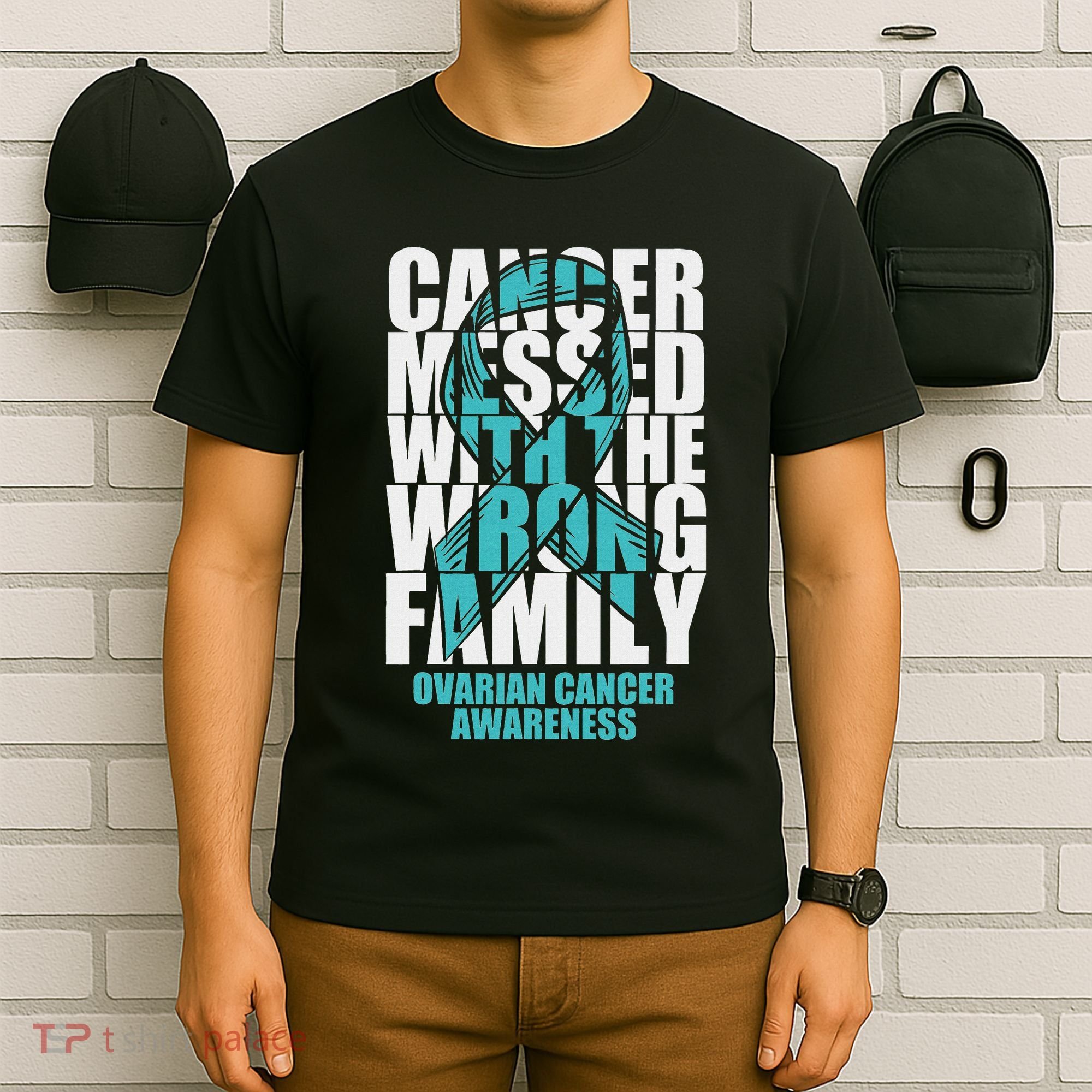 Ovarian Cancer Messed With The Wrong Family Teal Ribbon Gift T-Shirt