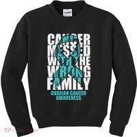 Ovarian Cancer Messed With The Wrong Family Teal Ribbon Gift Kids Sweatshirt thumb 0