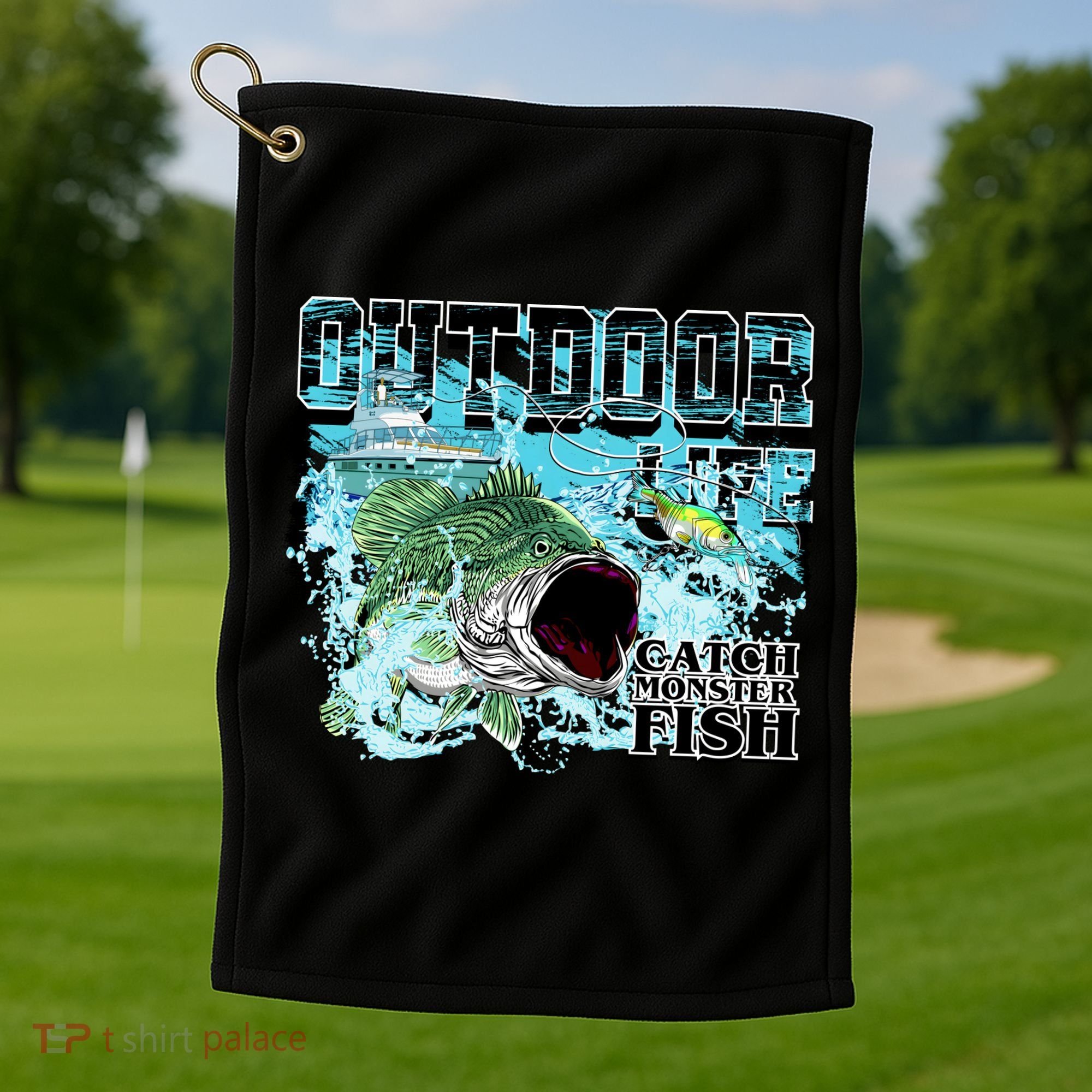 Outdoor Catch Monster Fish Large Mouth Golf Towel
