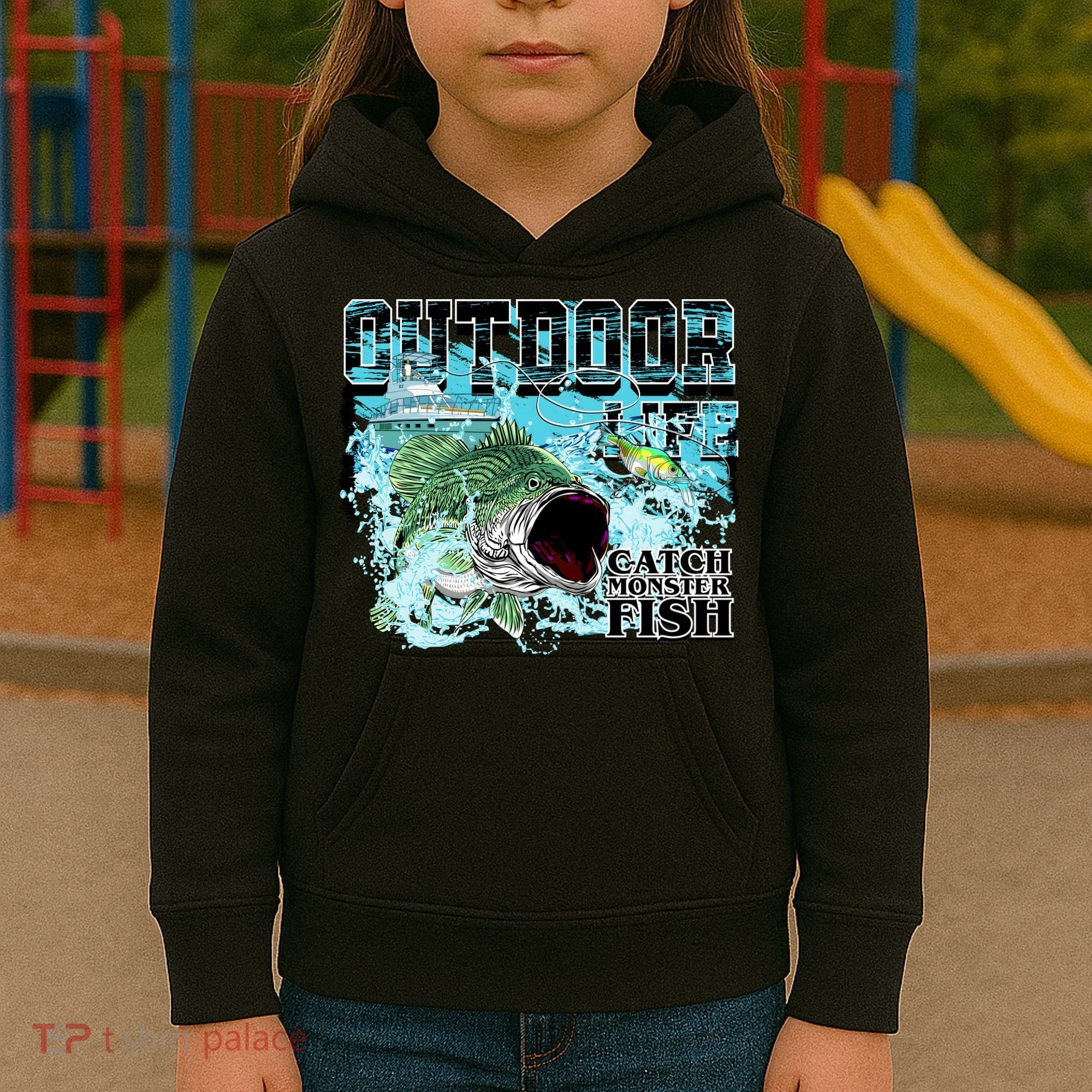 Outdoor Catch Monster Fish Large Mouth Kids Hoodie