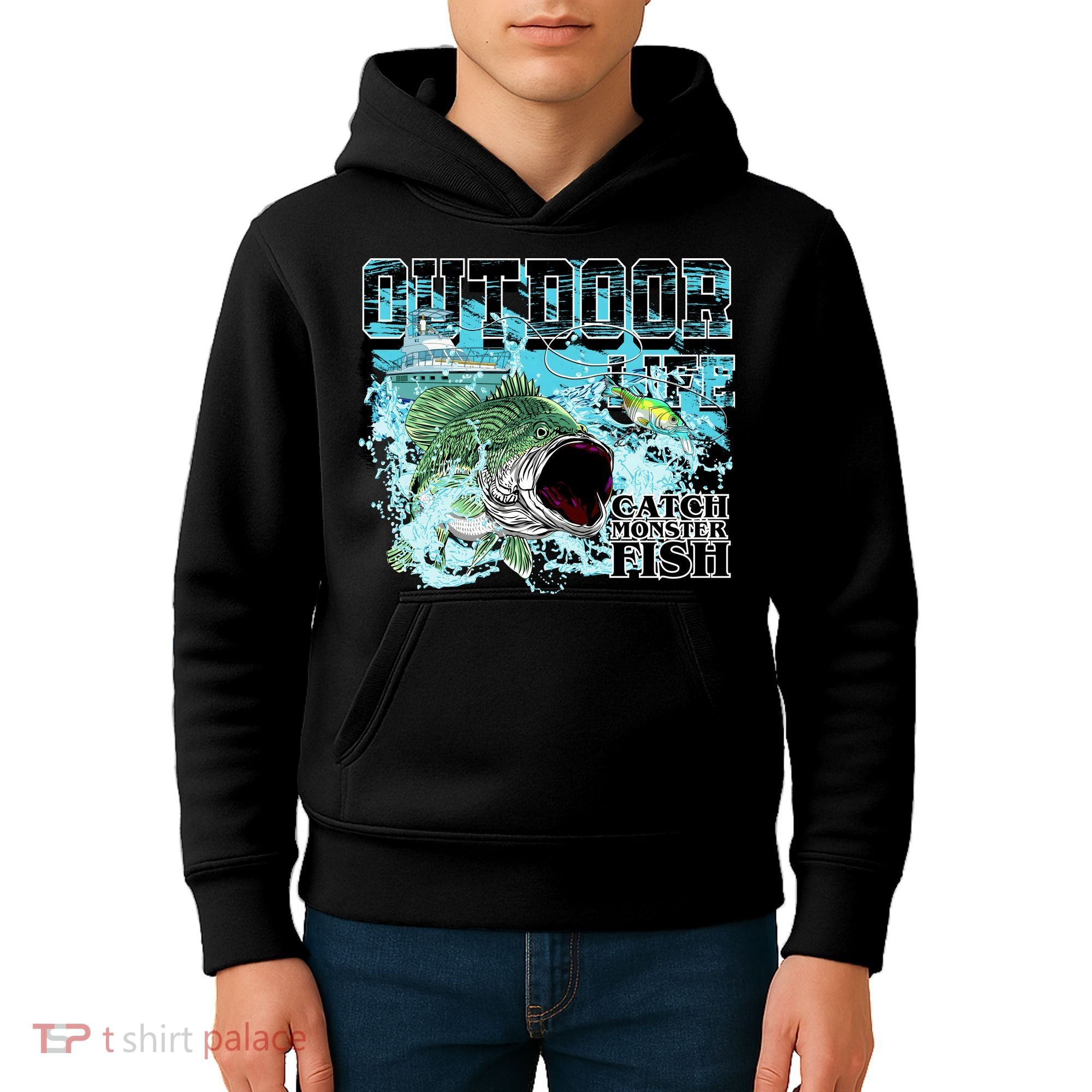 Outdoor Catch Monster Fish Large Mouth Kids Hoodie