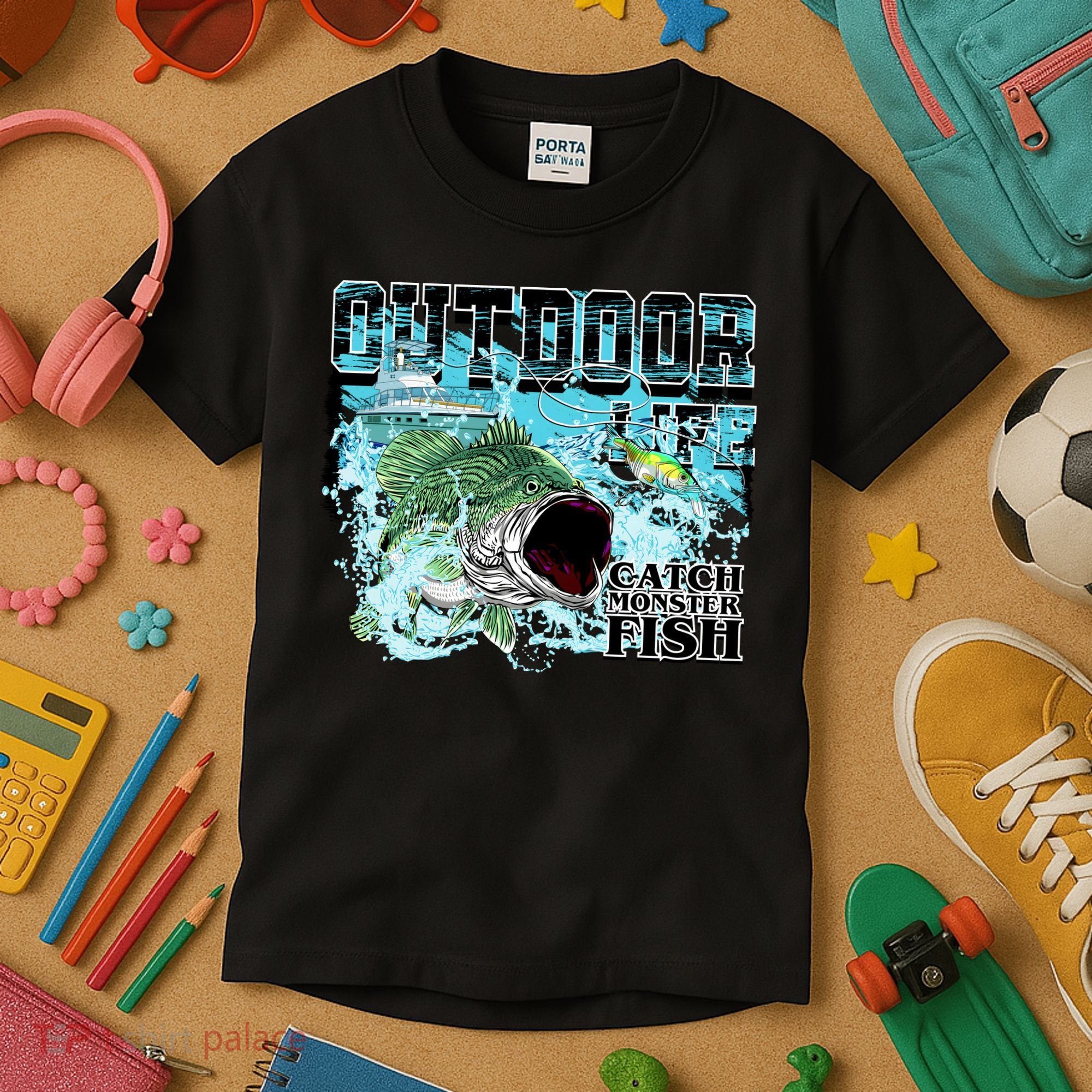 Outdoor Catch Monster Fish Large Mouth Kids T-Shirt