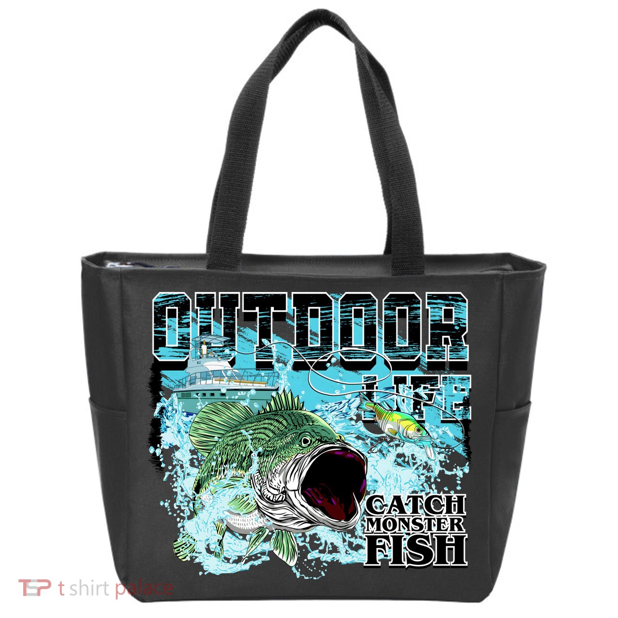 Outdoor Catch Monster Fish Large Mouth Tote Bag
