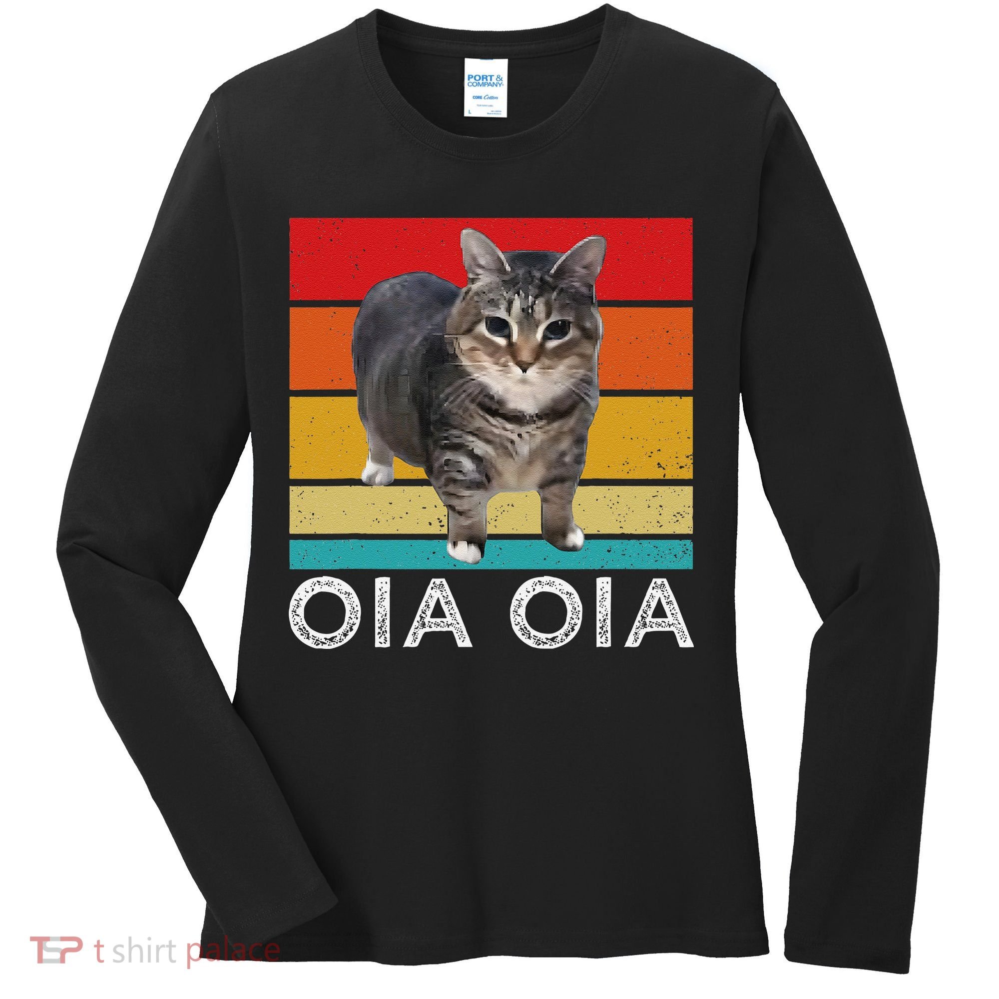 Oia Cat Meme I Wake Up Engage In Tomfoolery Oiia Cat Spinnin Women's Long Sleeve Shirt