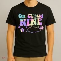 On Cloud Nine Flower Happy 9th Birthday 9 Years Old Funny T-Shirt thumb 3