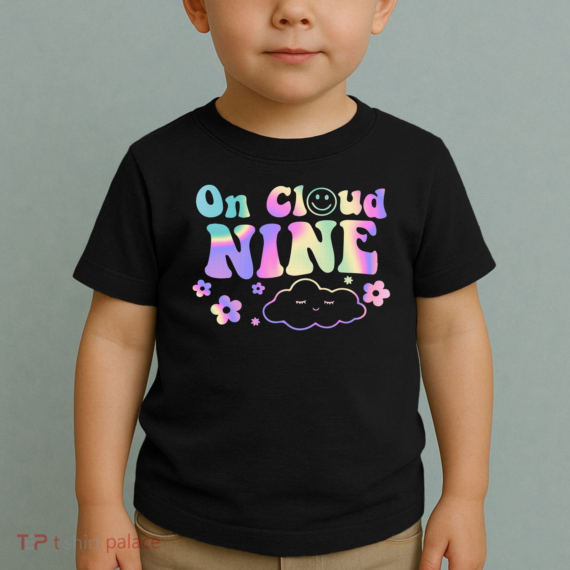 On Cloud Nine Flower Happy 9th Birthday 9 Years Old Funny Toddler T-Shirt
