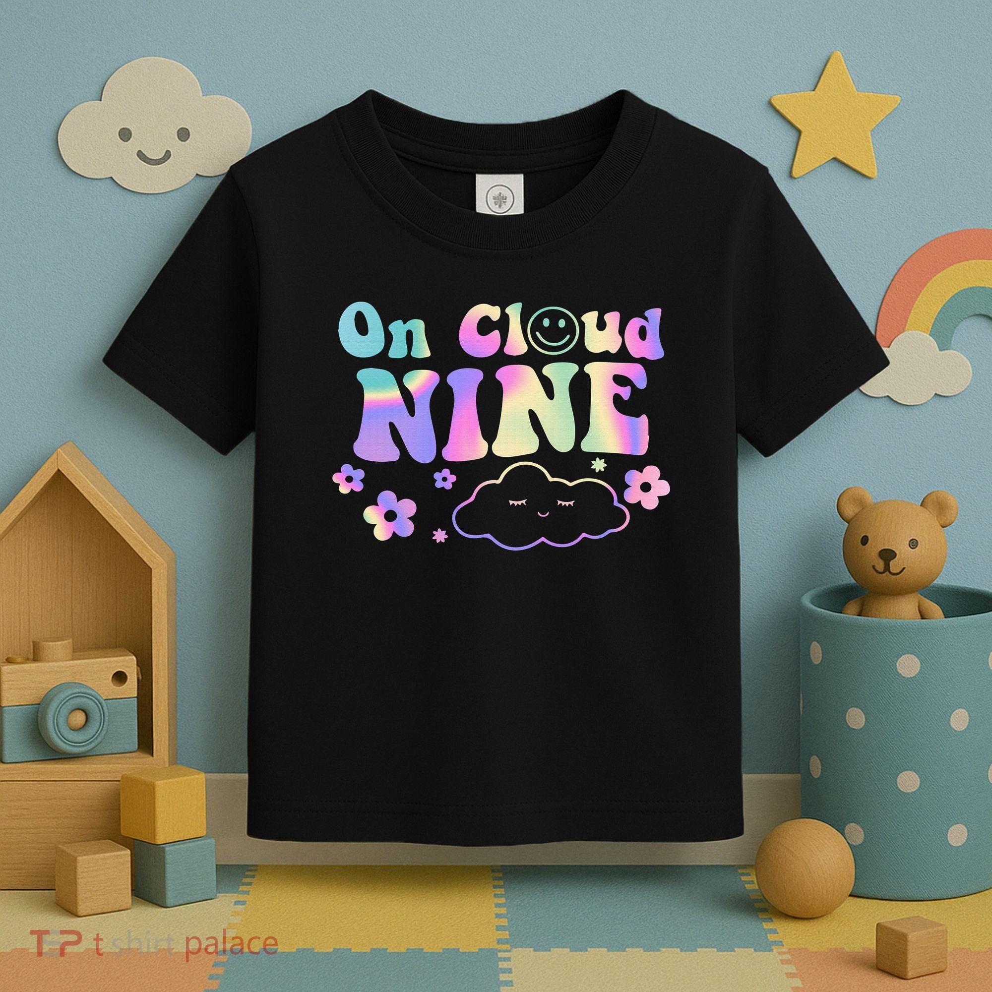 On Cloud Nine Flower Happy 9th Birthday 9 Years Old Funny Toddler T-Shirt