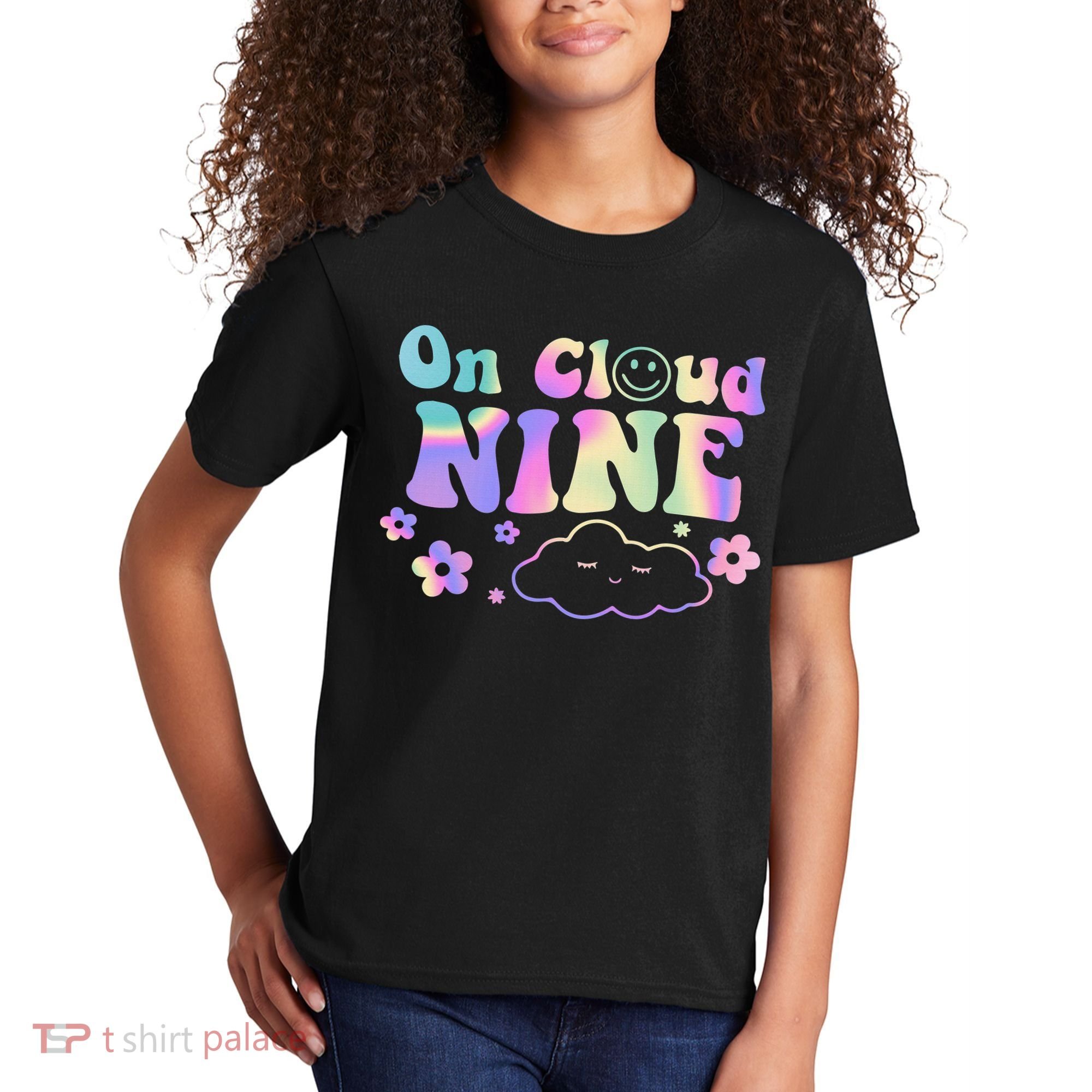 On Cloud Nine Flower Happy 9th Birthday 9 Years Old Funny Kids T-Shirt