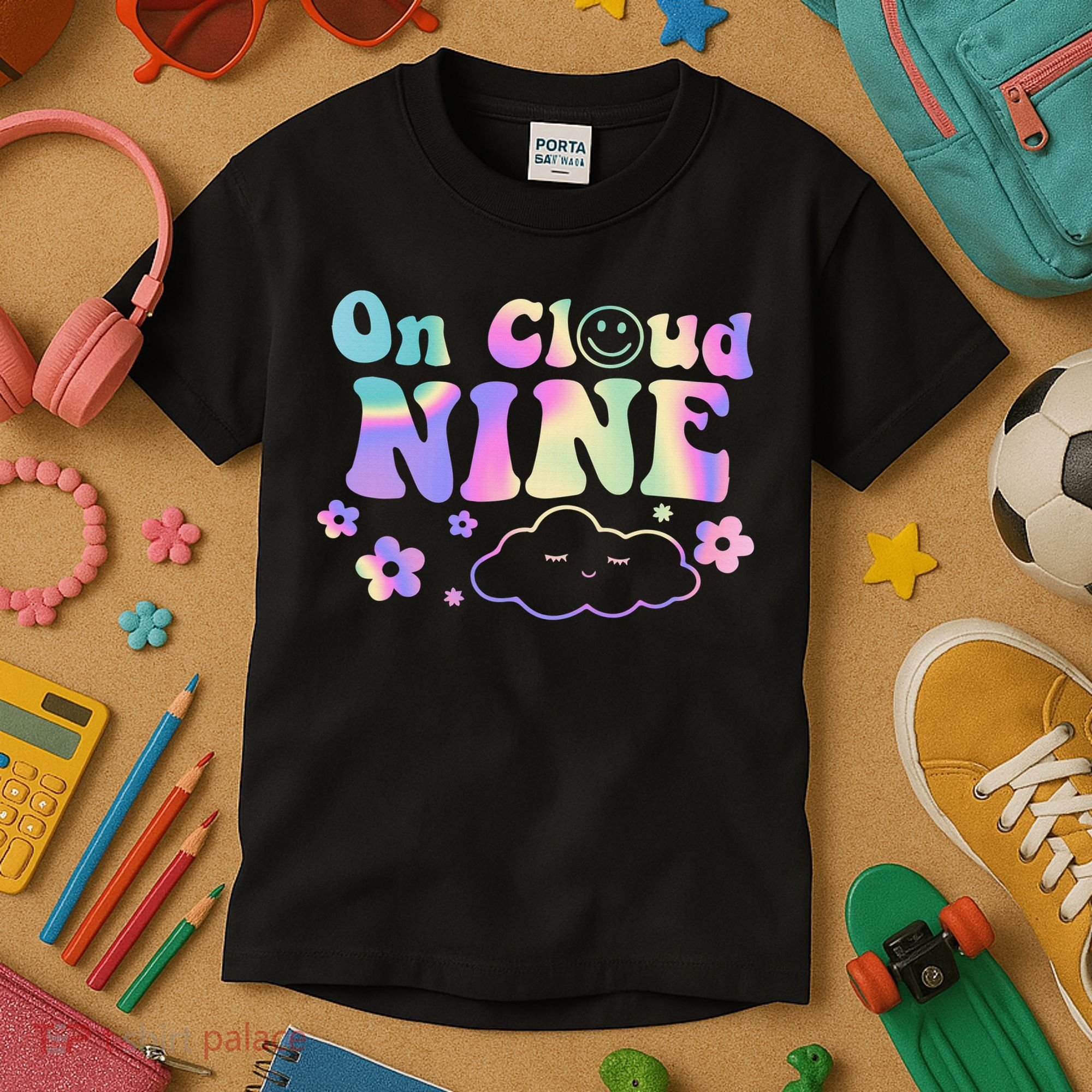 On Cloud Nine Flower Happy 9th Birthday 9 Years Old Funny Kids T-Shirt