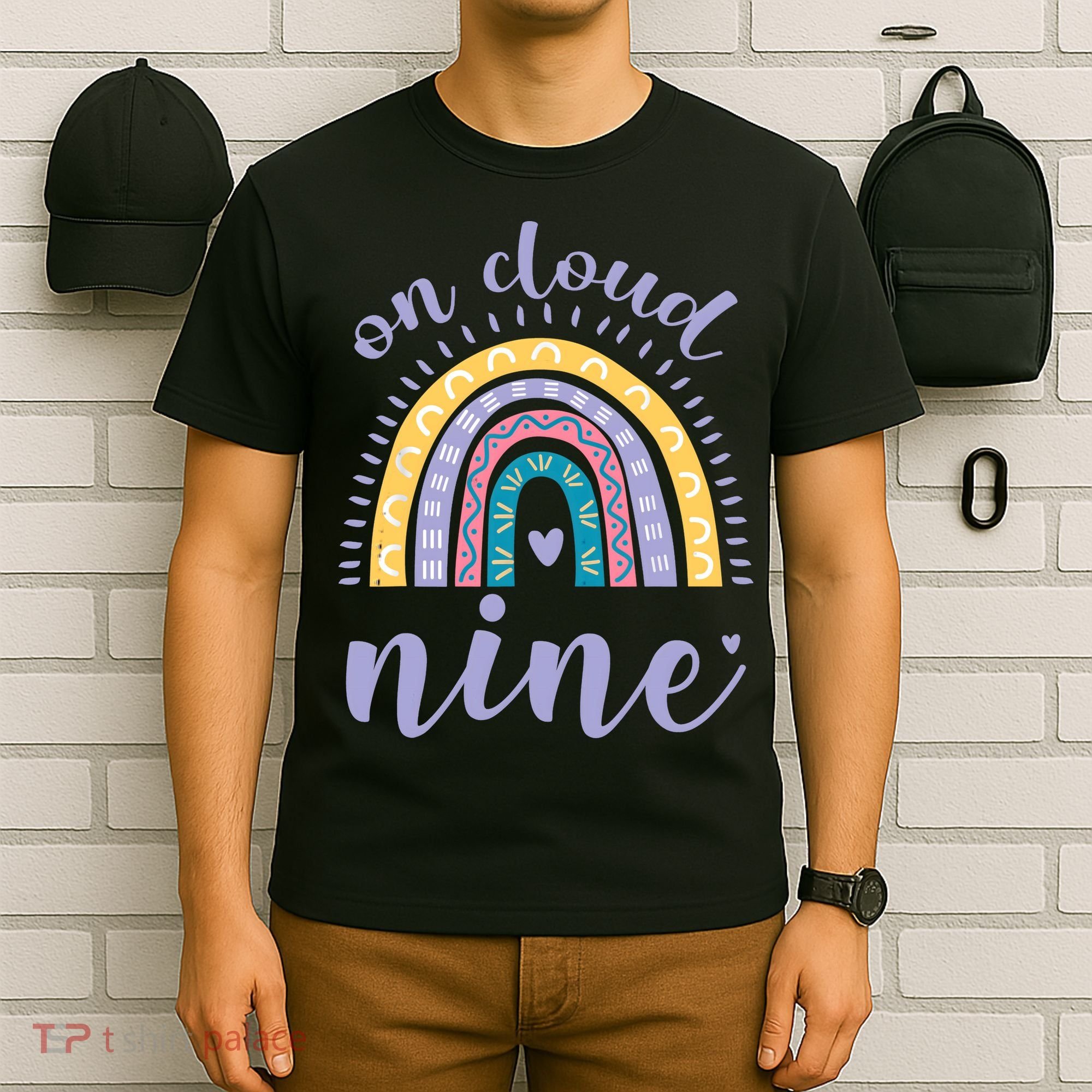 On Cloud Nine 9th Birthday 9 Years Old Rainbow T-Shirt