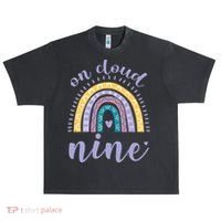 On Cloud Nine 9th Birthday 9 Years Old Rainbow Urban Oversized Heavyweight T-Shirt thumb 0