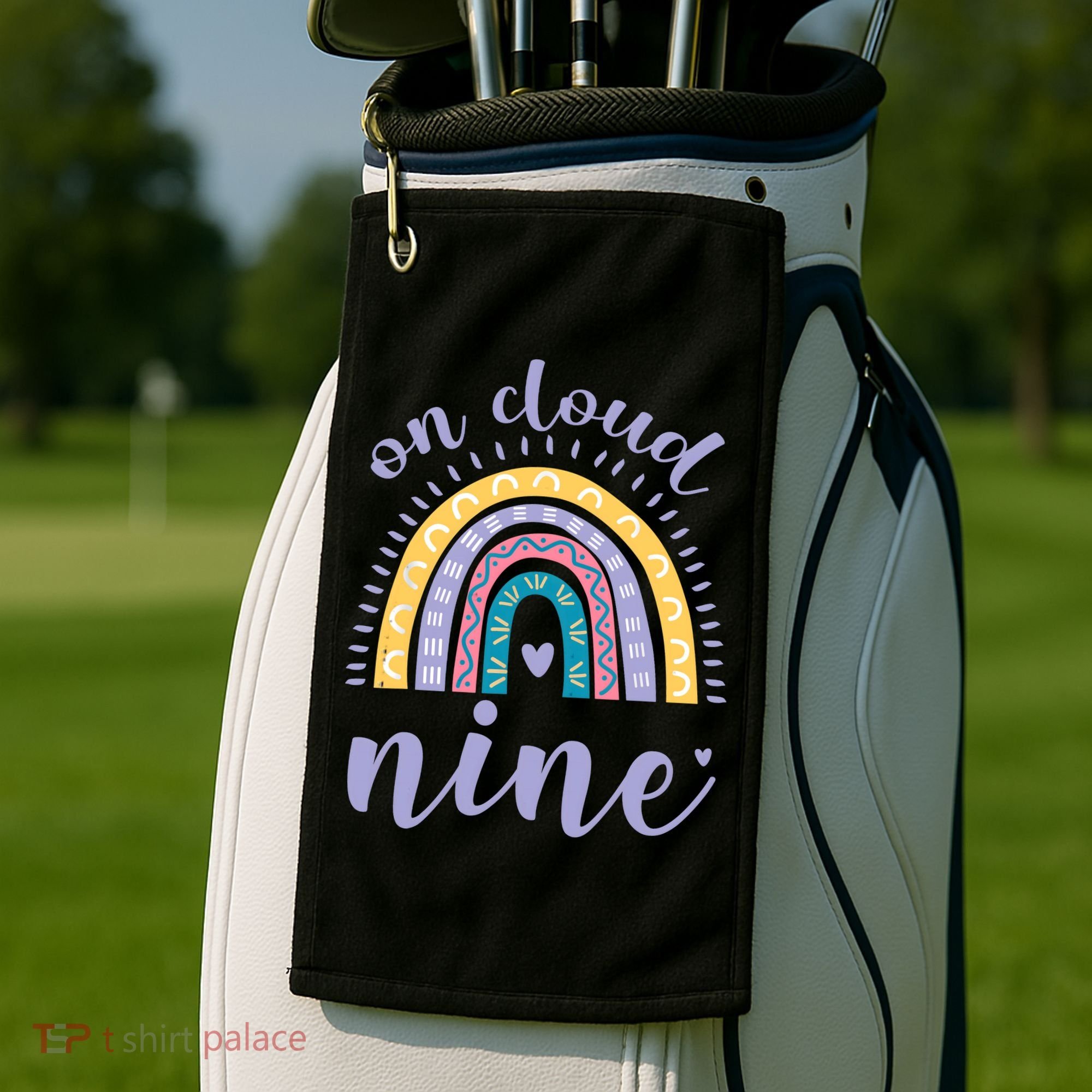 On Cloud Nine 9th Birthday 9 Years Old Rainbow Golf Towel