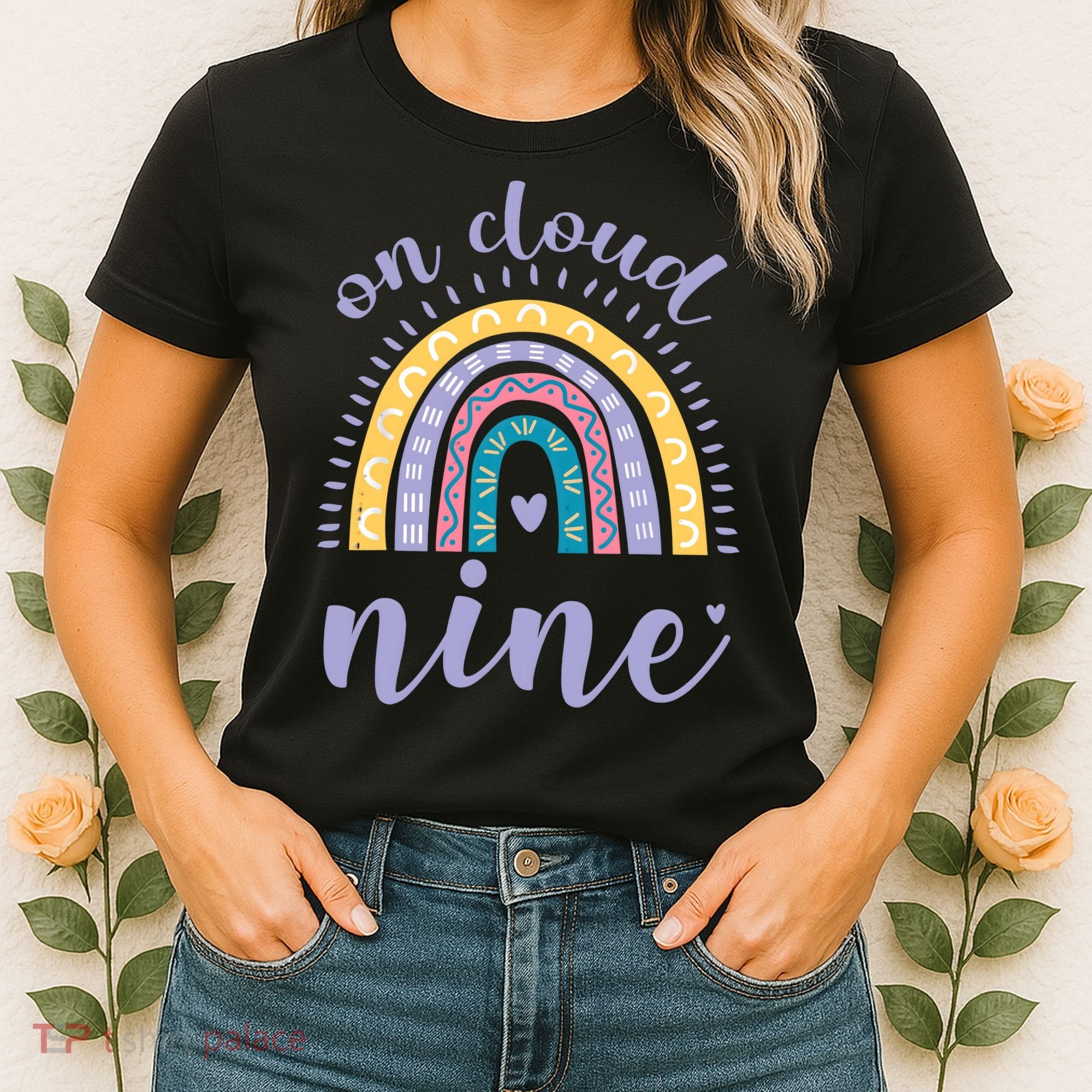 On Cloud Nine 9th Birthday 9 Years Old Rainbow Women's T-Shirt
