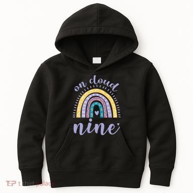 On Cloud Nine 9th Birthday 9 Years Old Rainbow Kids Hoodie
