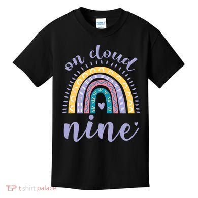 On Cloud Nine 9th Birthday 9 Years Old Rainbow Kids T-Shirt
