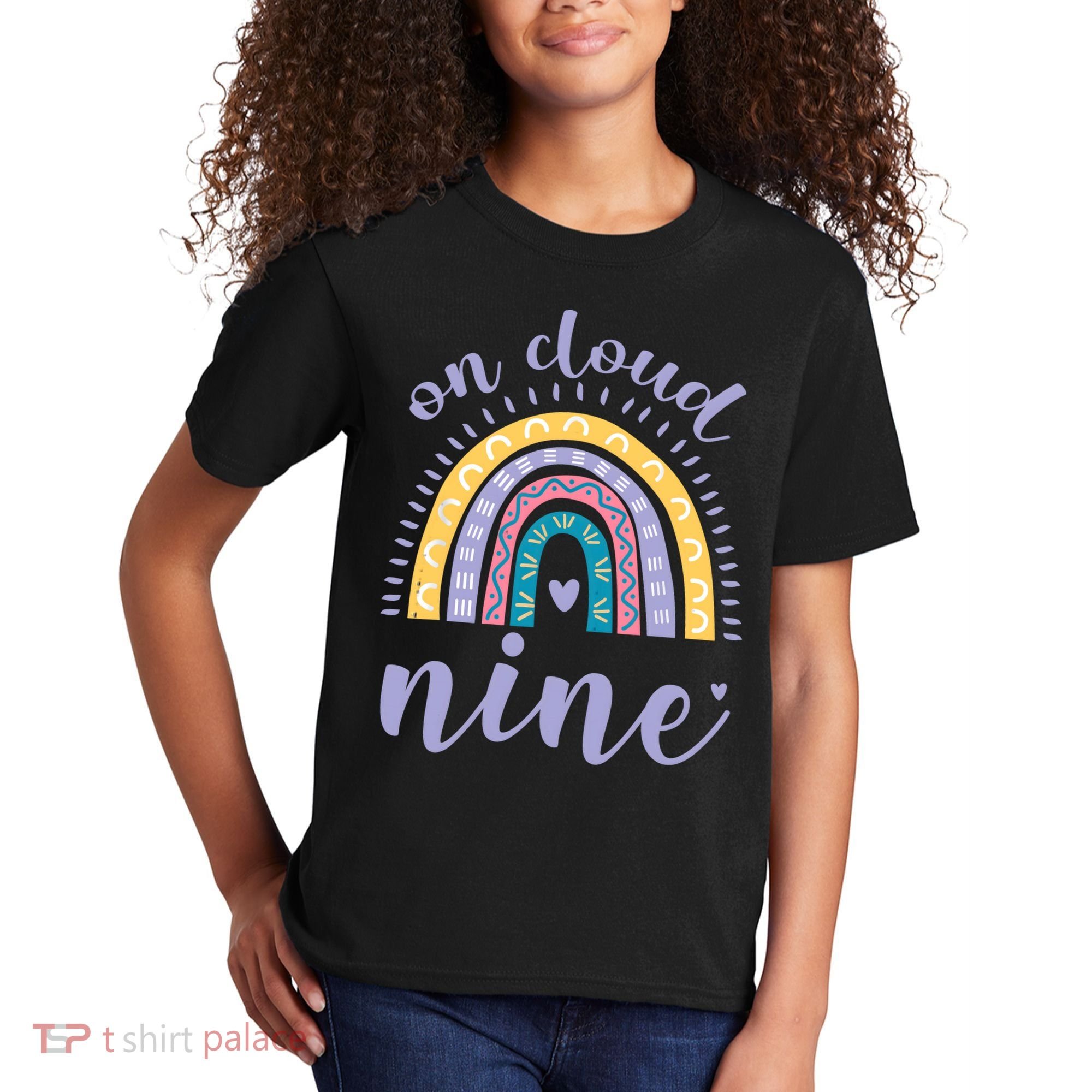 On Cloud Nine 9th Birthday 9 Years Old Rainbow Kids T-Shirt