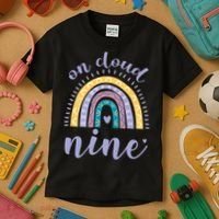 On Cloud Nine 9th Birthday 9 Years Old Rainbow Kids T-Shirt thumb 3