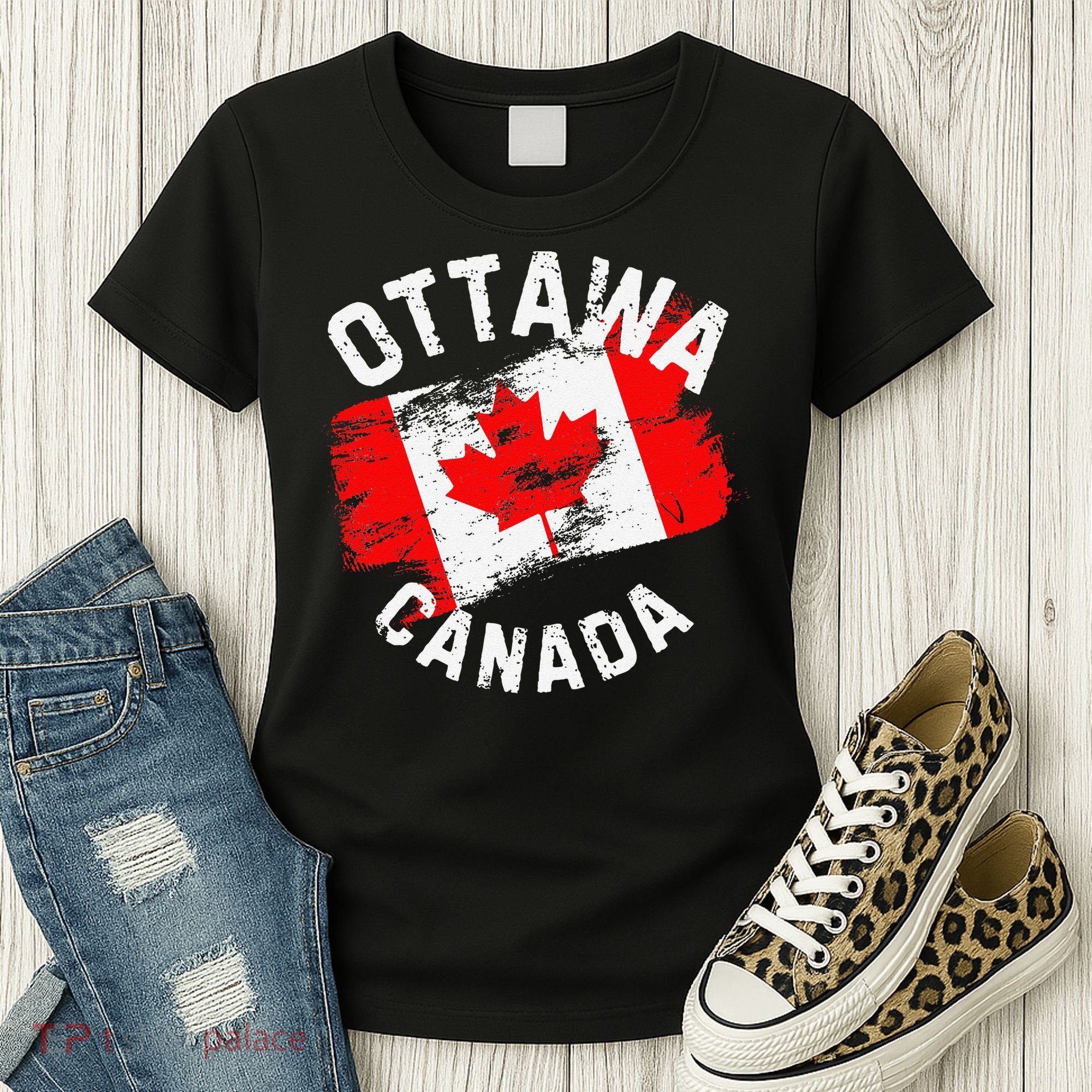 Ottawa Canada Ontario Canadian Maple Leaf Flag Women's T-Shirt