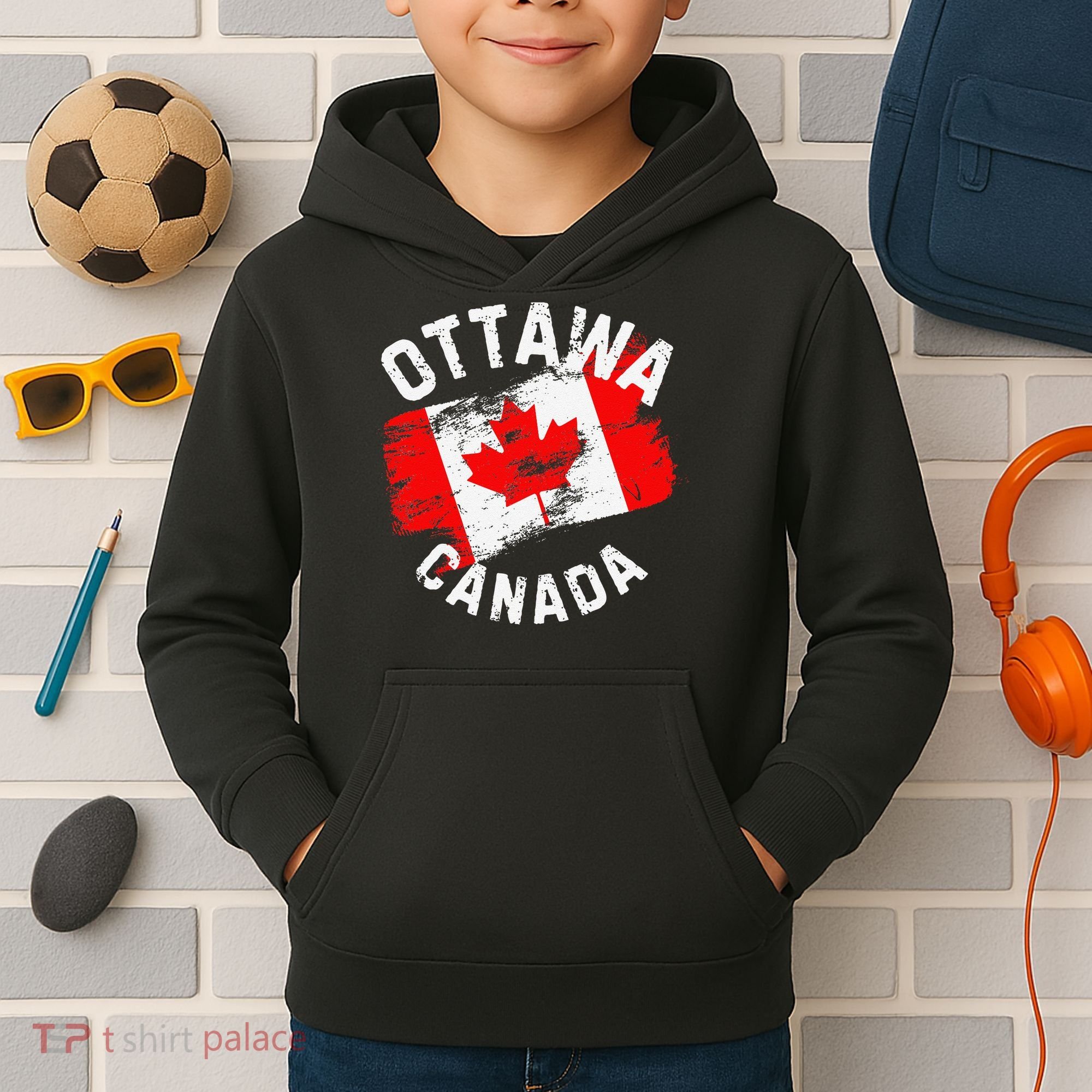 Ottawa Canada Ontario Canadian Maple Leaf Flag Kids Hoodie