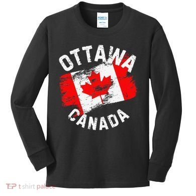 Ottawa Canada Ontario Canadian Maple Leaf Flag Kids Long Sleeve Shirt