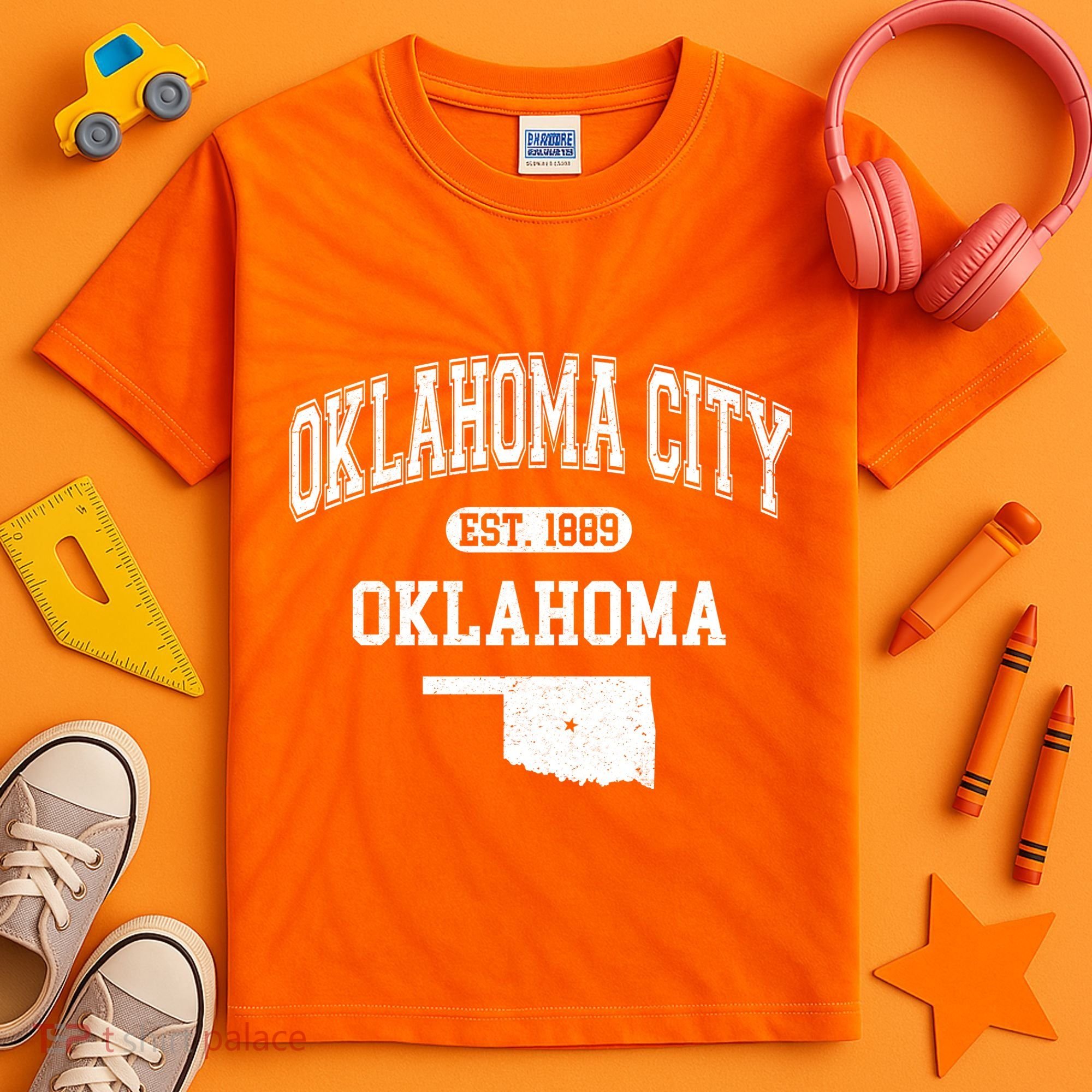 Oklahoma City Oklahoma Est 1889 Varsity Kids Tie-Dye T-Shirt
