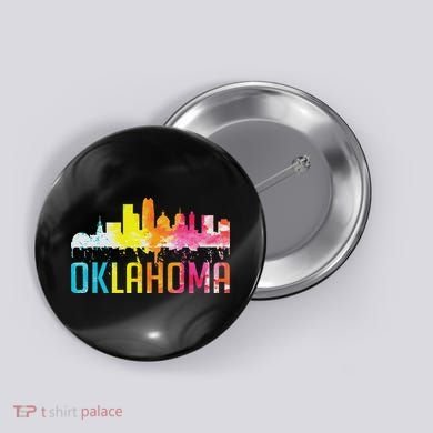 Oklahoma City Ok Retro Watercolor Skyline Art Souvenir Gift Button