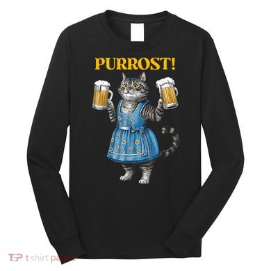 Oktoberfest Cheers Prost German Cat Drinking Beer Purrost Long Sleeve Shirt
