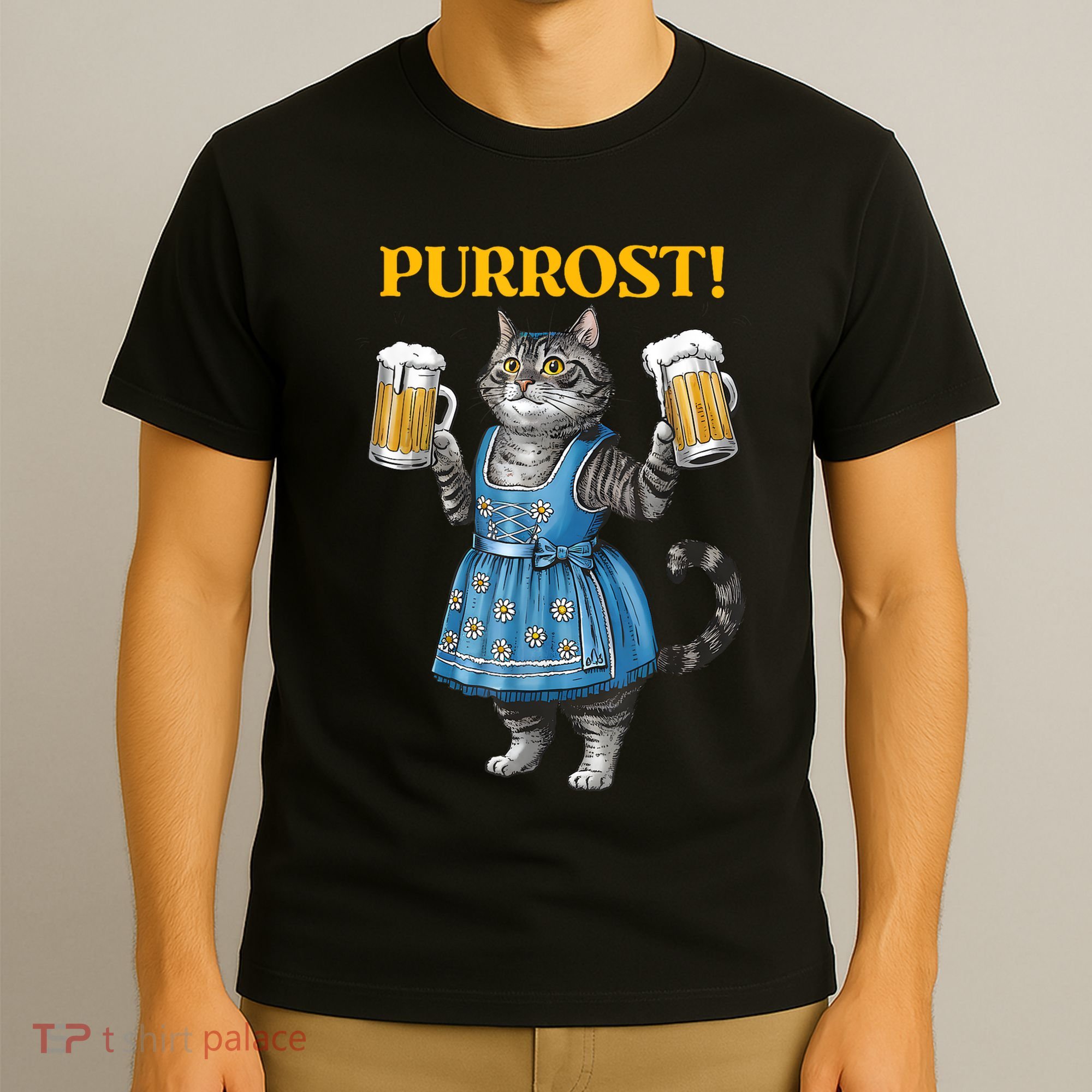 Oktoberfest Cheers Prost German Cat Drinking Beer Purrost T-Shirt