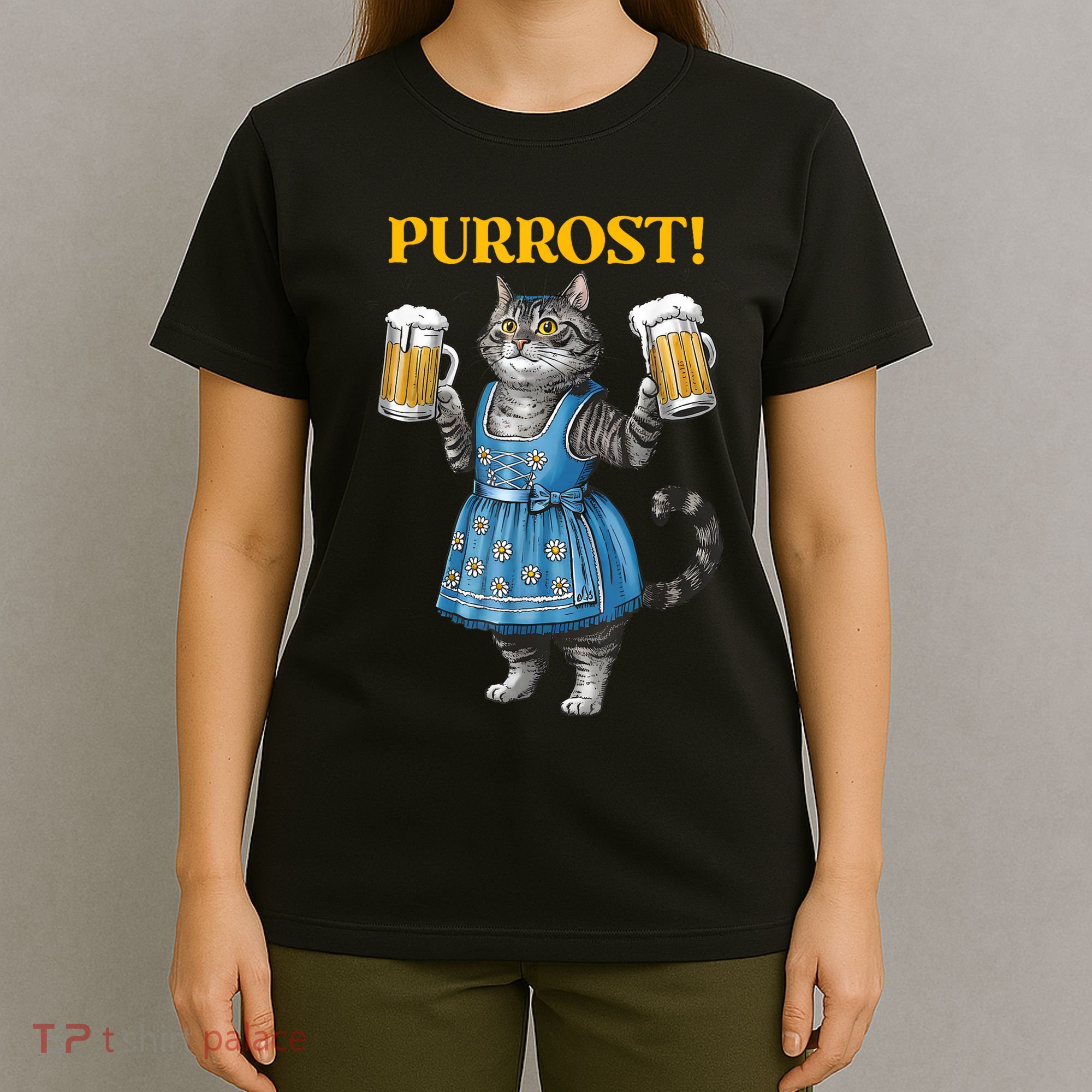 Oktoberfest Cheers Prost German Cat Drinking Beer Purrost T-Shirt