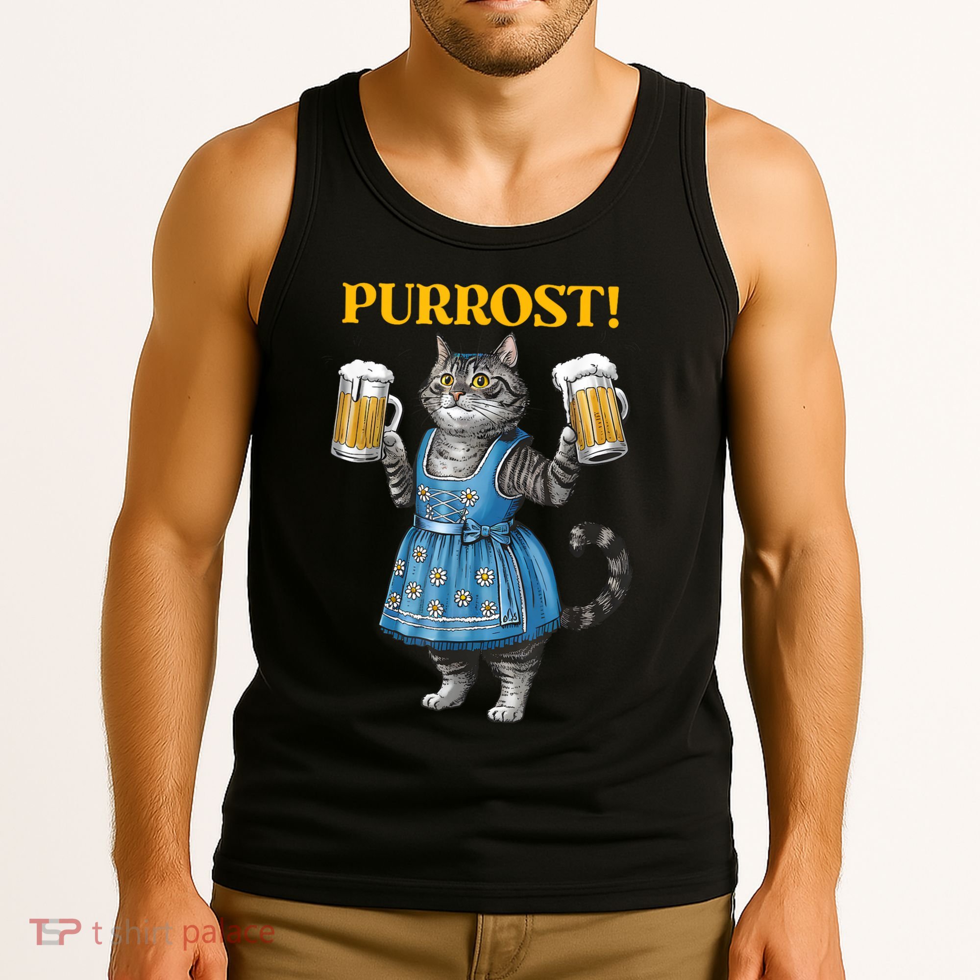 Oktoberfest Cheers Prost German Cat Drinking Beer Purrost Tank Top