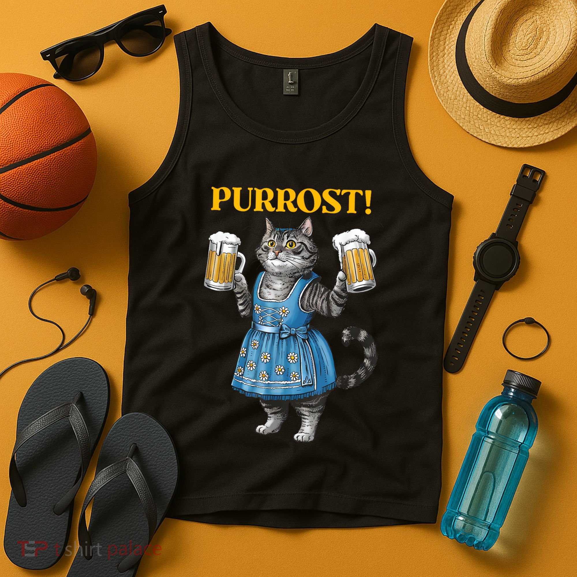 Oktoberfest Cheers Prost German Cat Drinking Beer Purrost Tank Top