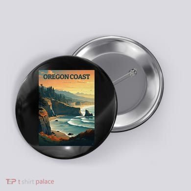 Oregon Coast Pacific Nw Vacation Souvenir Watercolor Design Button