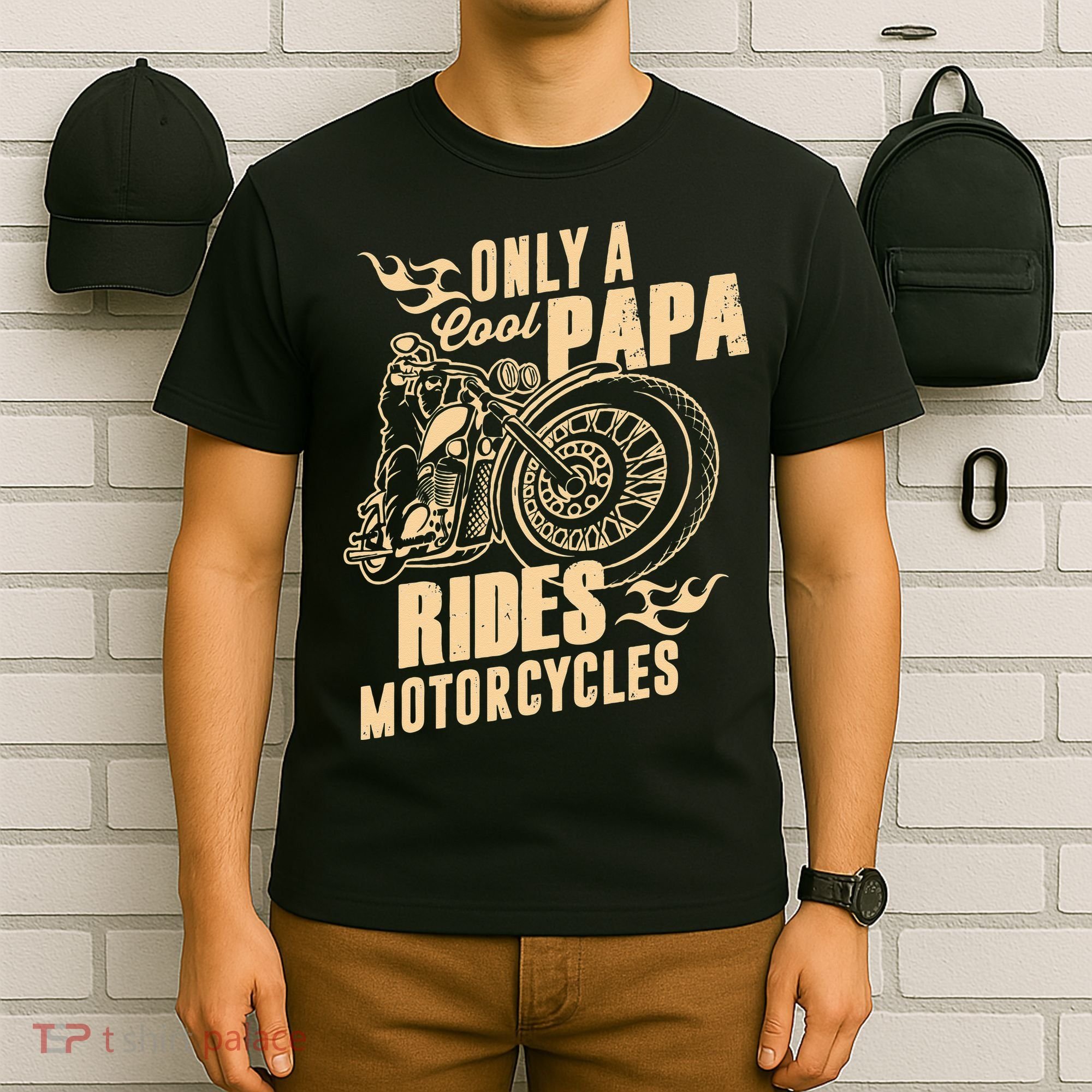 Only Cool Papa Rides Motorcycles Funny Fathers Day T-Shirt