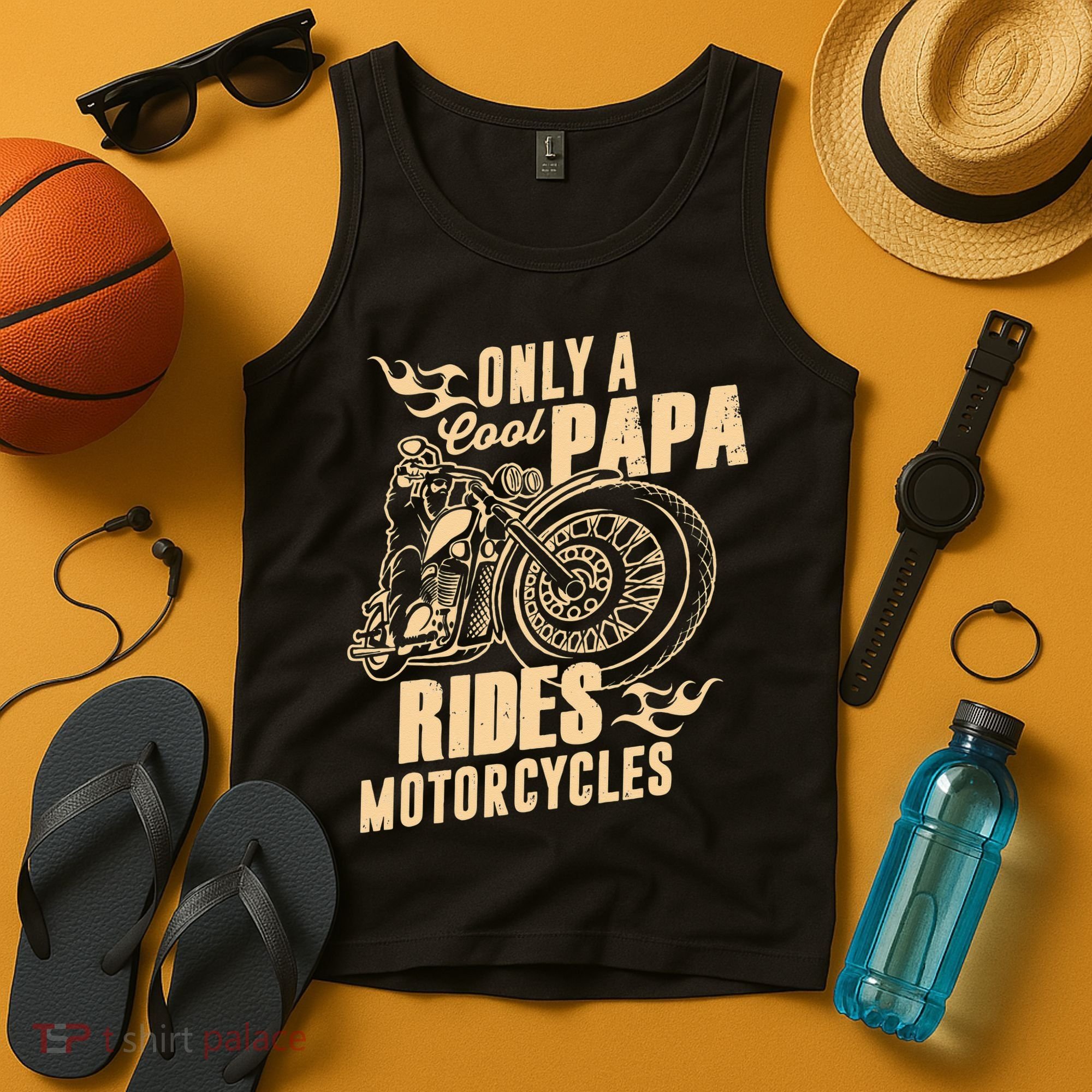 Only Cool Papa Rides Motorcycles Funny Fathers Day Tank Top