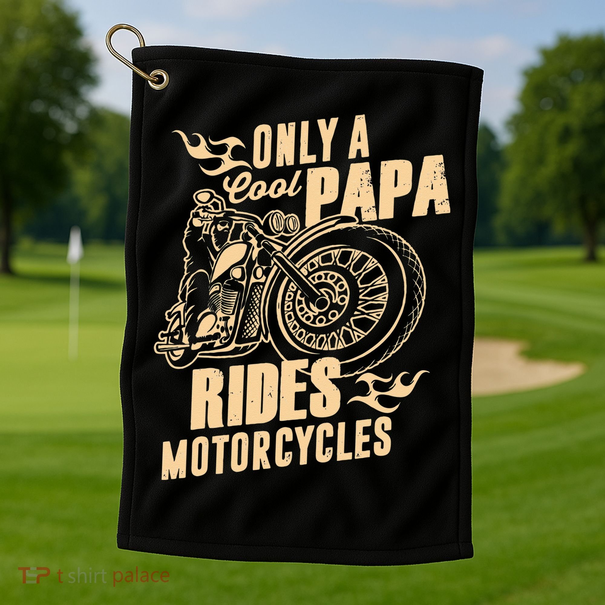 Only Cool Papa Rides Motorcycles Funny Fathers Day Golf Towel