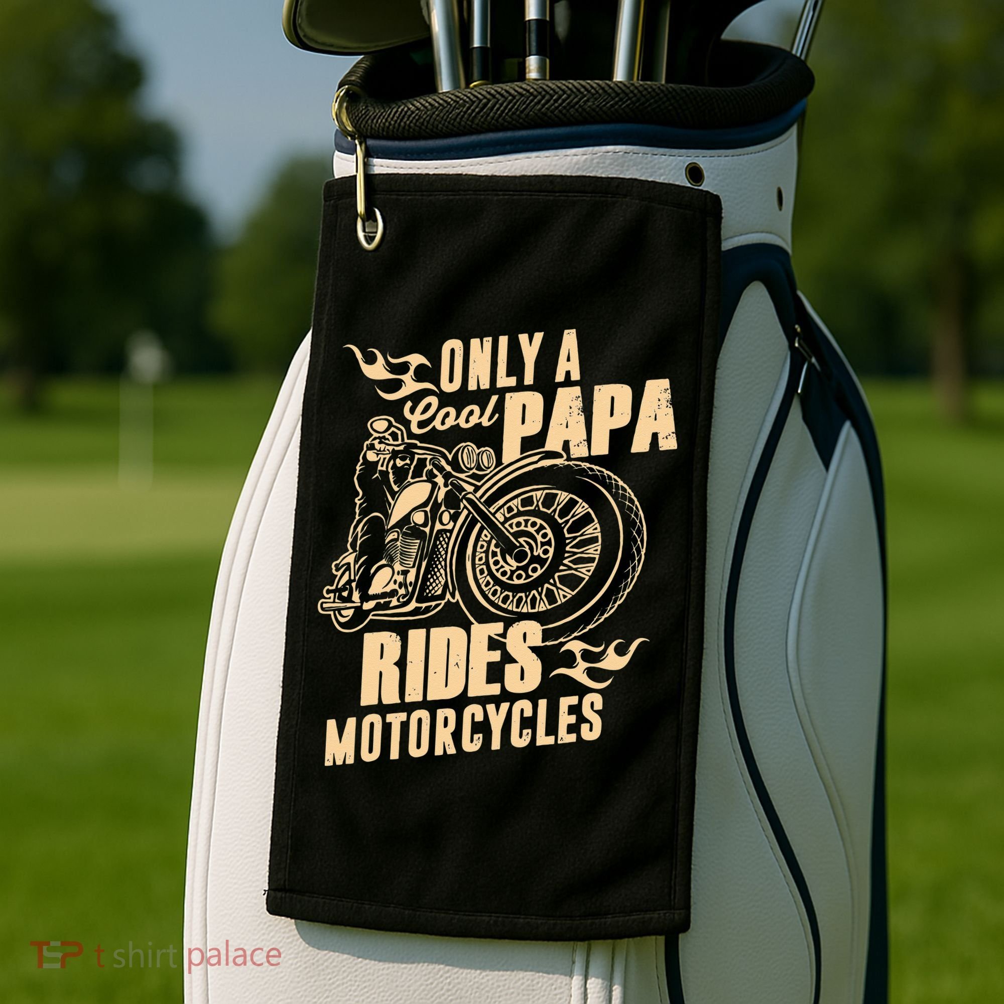 Only Cool Papa Rides Motorcycles Funny Fathers Day Golf Towel