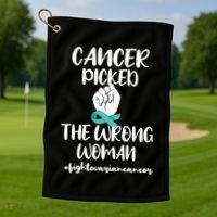 Ovarian Cancer Picked The Wrong Cancer Warrior Gift Golf Towel thumb 1