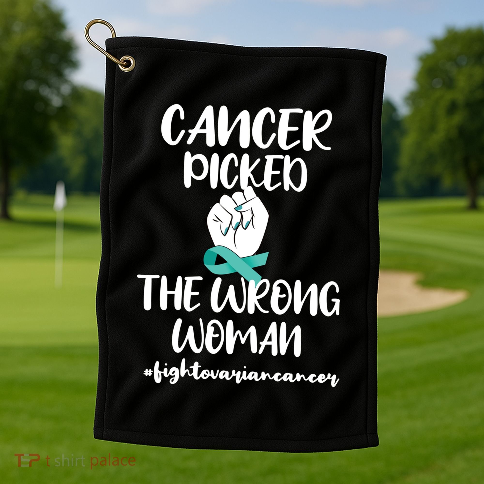 Ovarian Cancer Picked The Wrong Cancer Warrior Gift Golf Towel
