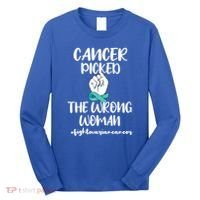 Ovarian Cancer Picked The Wrong Cancer Warrior Gift Long Sleeve Shirt thumb 0