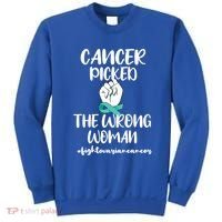 Ovarian Cancer Picked The Wrong Cancer Warrior Gift Sweatshirt thumb 0