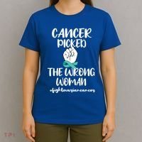 Ovarian Cancer Picked The Wrong Cancer Warrior Gift T-Shirt thumb 4