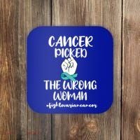 Ovarian Cancer Picked The Wrong Cancer Warrior Gift Coaster thumb 0