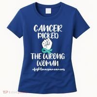 Ovarian Cancer Picked The Wrong Cancer Warrior Gift Women's T-Shirt thumb 0